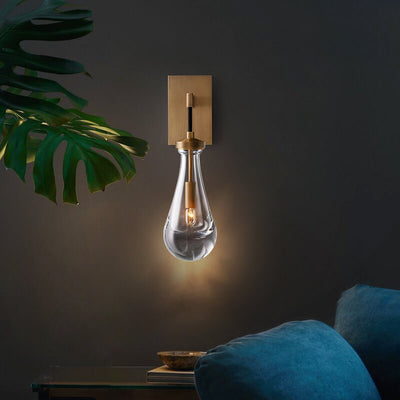 Moderne minimalistische Tropfenform transparente Vollkupfer-Kristall 1-Licht Wandleuchte 