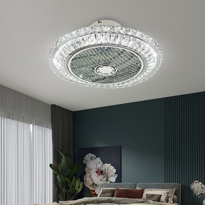 Nordic Simple Crystal Round Frame Design LED Flush Mount Ceiling Fan Light