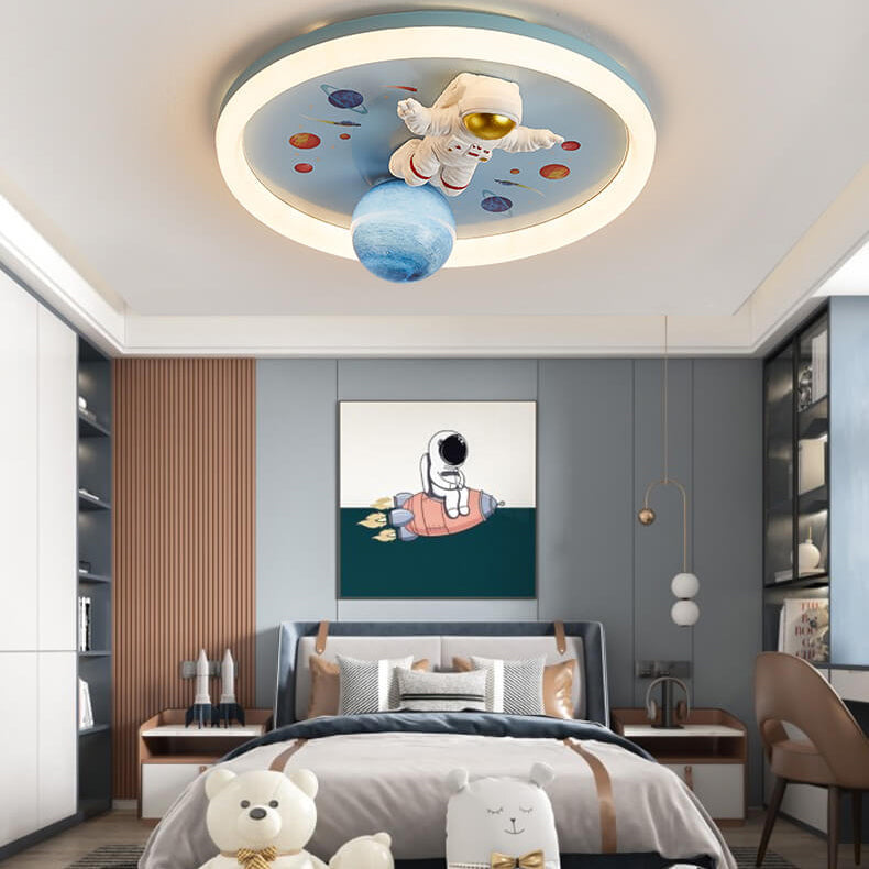 Cartoon Creative Space Astronaut Resin LED Flush Mount Ceiling Light