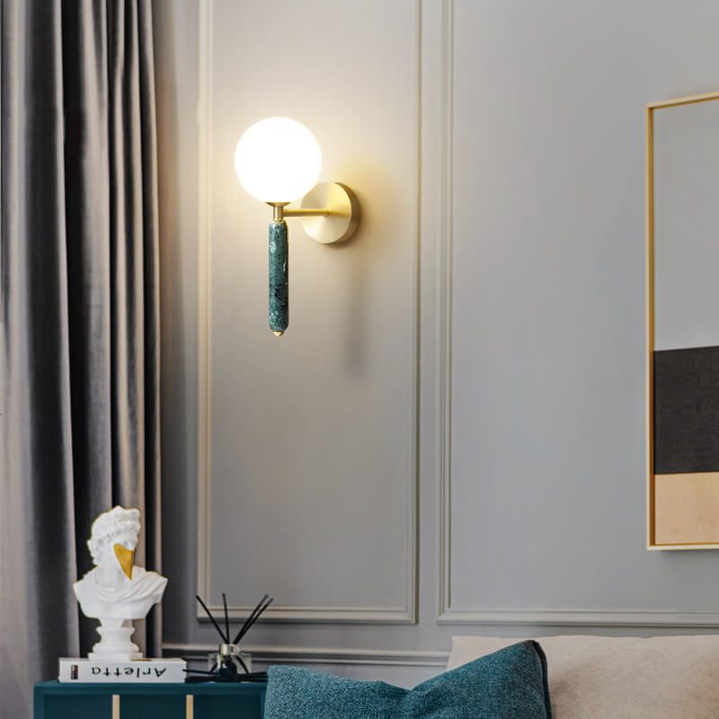 Nordic Ball Shade Marble Straight Arm 1-Light Wall Sconce Lamp