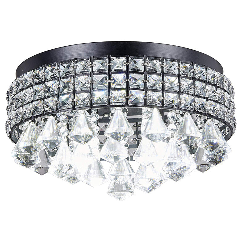 European Luxury Black Round Crystal 4-Light Flush Mount Ceiling Light