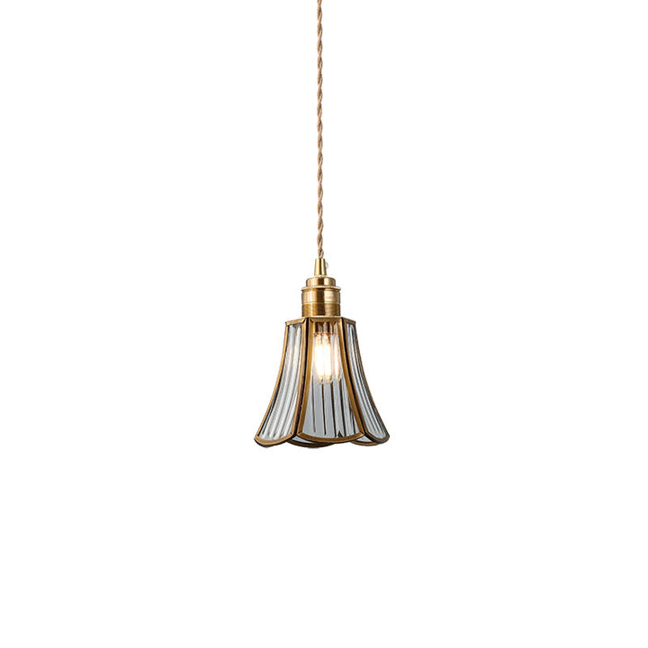 Lámpara colgante vintage tradicional de 1 luz con pantalla cónica de vidrio y cobre para sala de estar 