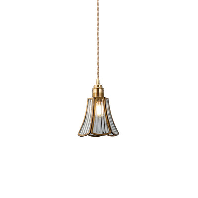 Japanese Vintage Brass Glass Cone 1-Light Pendant Light