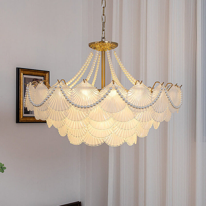 French Light Luxury Petal 3/6/9-Light Inselleuchter aus Glas 