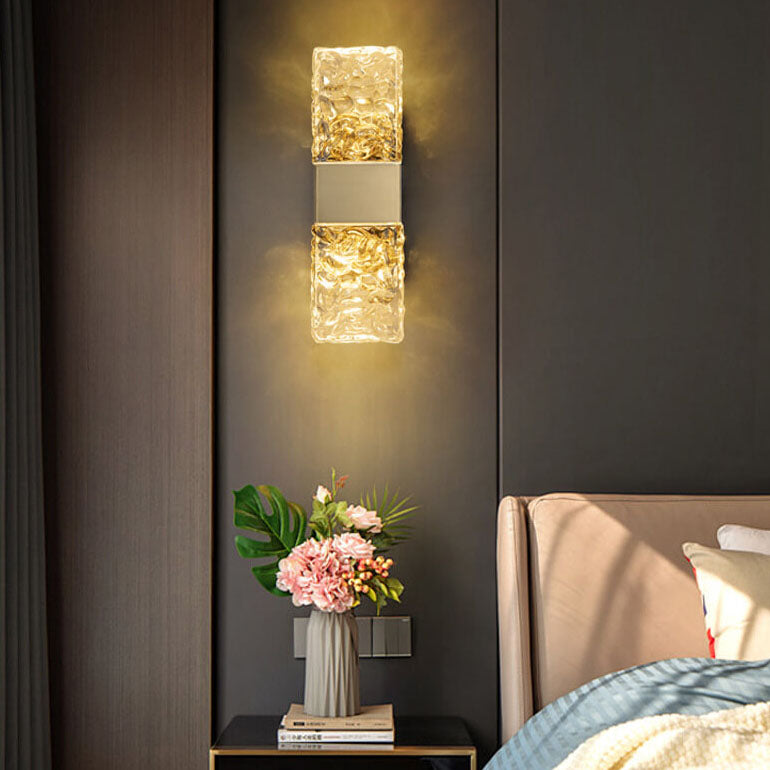 Moderne, quadratische, quadratische Ripple Crystal Gold LED-Wandleuchte