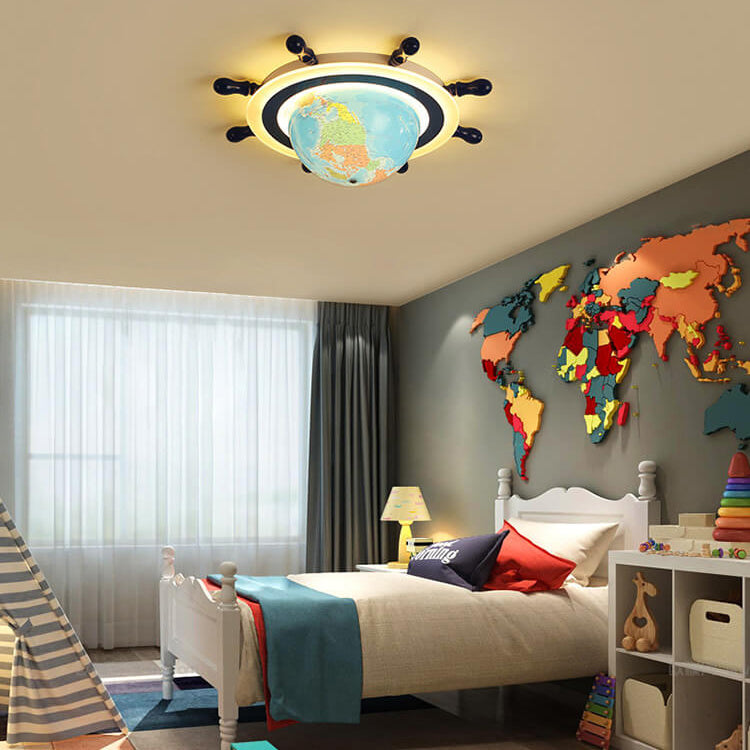 Creative Globe and Rudder Combination Design Childlike LED Flush Mount Light