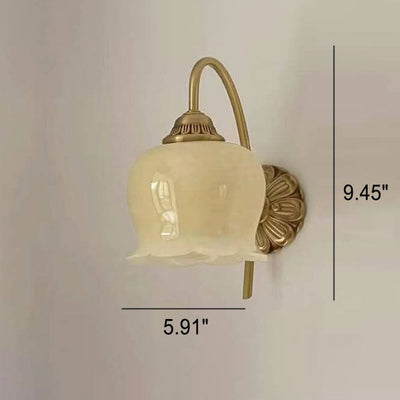 Vintage Cream Petal Resin Copper Iron 1-Light Wall Sconce Lamp