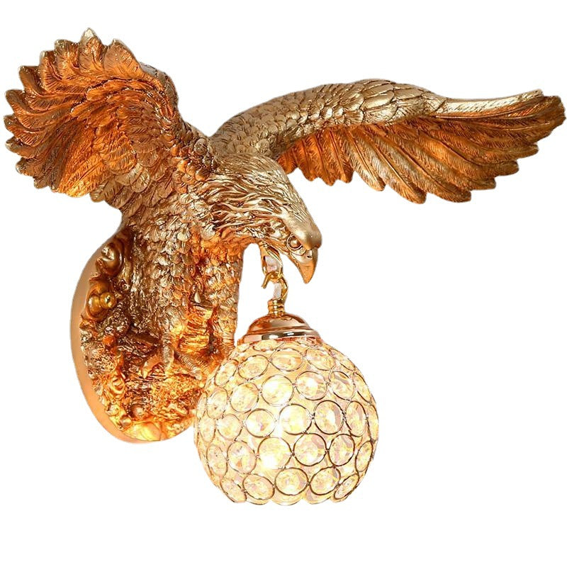 European Creative Resin Eagles Crystal Shade 1-Light Wall Sconce Lamp