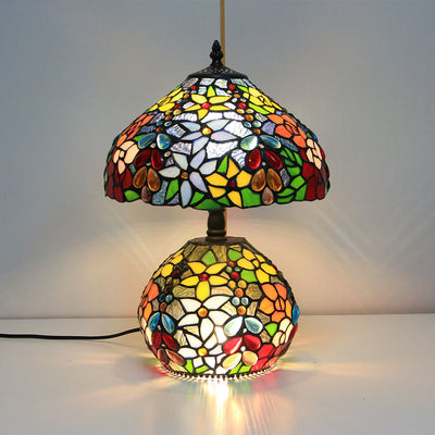 Tiffany Luxury Floral Beads Round Base 2-Light Table Lamp