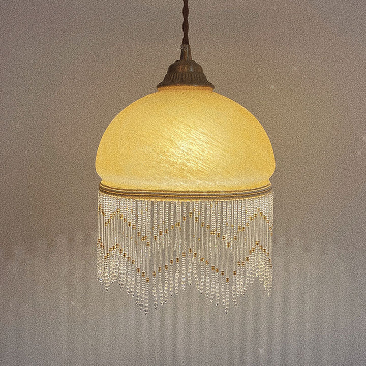 Traditionelle Vintage-Pendelleuchte mit runder Quaste aus Messing und Glas, 1 Licht, für Wohnzimmer 