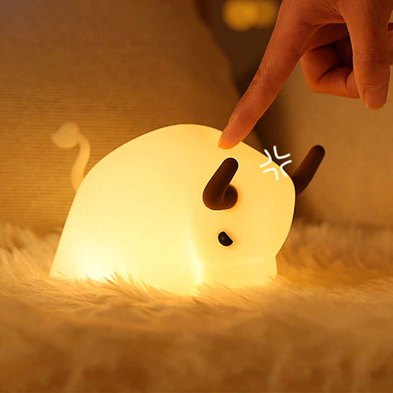 Lámpara de Mesa Luz Nocturna LED Regulable con Temporizador USB de Silicona en Forma de Vaca Animal 