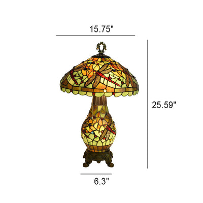 Lampe de table à 3 lumières avec base ovale et libellule verte Tiffany européenne 