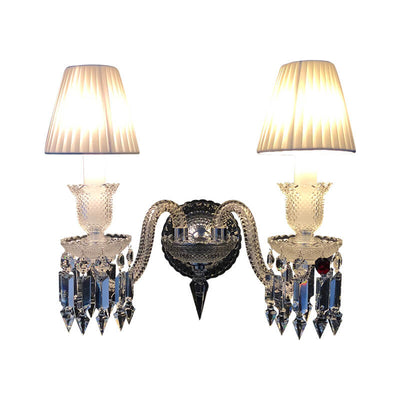European Vintage Luxury Crystal Candelabra 2-Light Wall Sconce Lamp