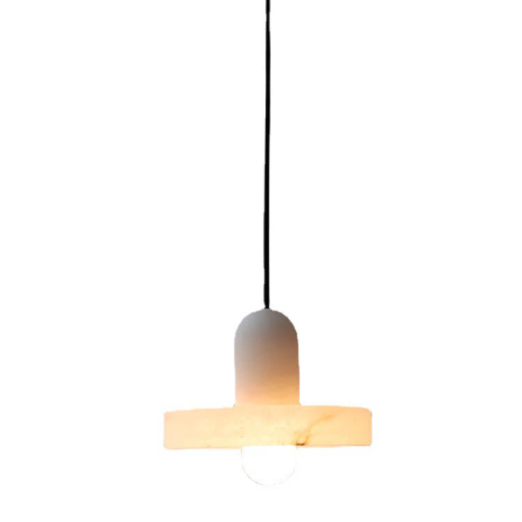 Lámpara colgante de 1 luz de latón con pantalla redonda de mármol chino tradicional para sala de estar 