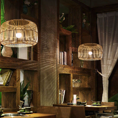 Chinesische minimalistische rustikale Bambuskunst 1-Licht-Pendelleuchte 
