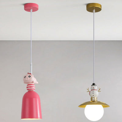 Nordic Cartoon Resin Rocket Snowman 1-Light Kids Pendant Light