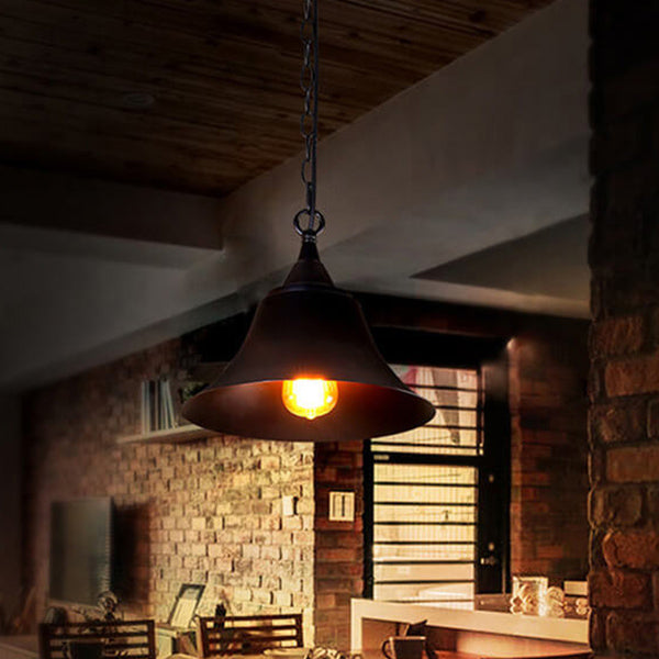 Vintage Industrial Horn Shaped Iron 1-Light Pendant Light