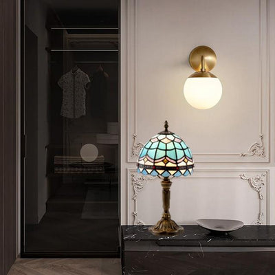 European Decorative Tiffany Stained Glass Tall Mushroom 1-Light LED Table Lamp