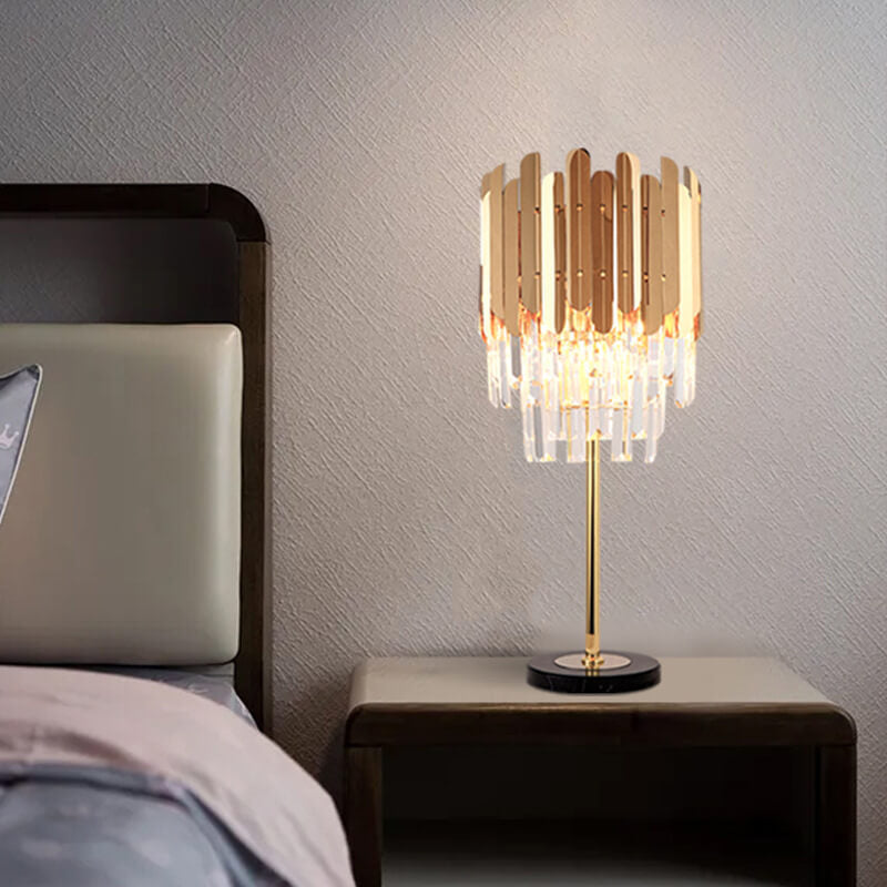 Lampe de Table à 1 Lumière en Cristal et Acier Inoxydable Doré Européen 