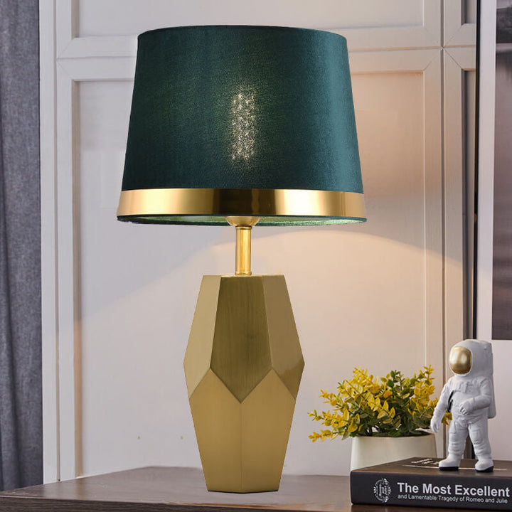 Lampe de table à 1 lumière à base géométrique en métal et tissu artistique de luxe