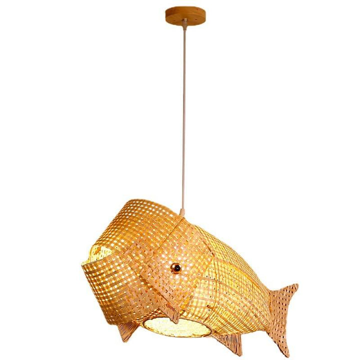 Lámpara colgante de 1 luz con forma de pez de tejido de bambú retro chino 