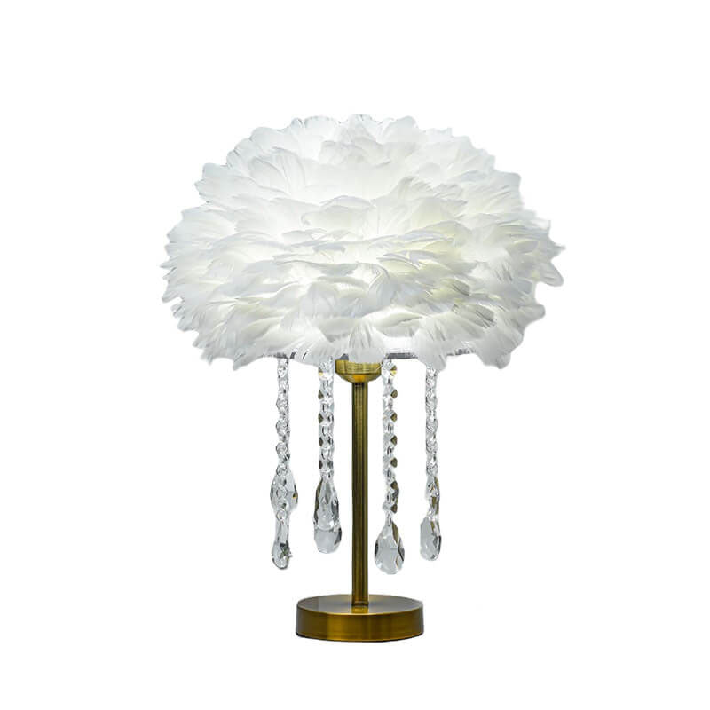 Modern Minimalist Feather Round Crystal Beads 1-Light Table Lamp For Bedroom