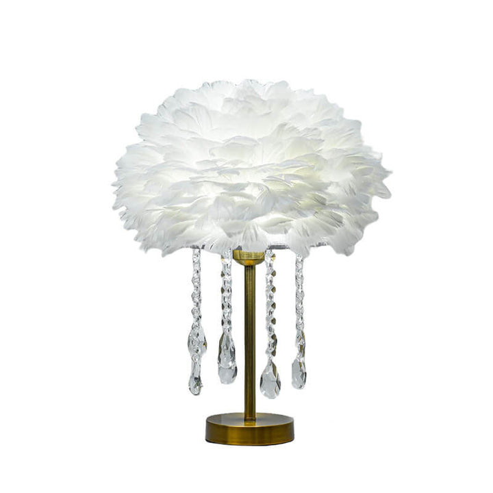 Modern Minimalist Feather Round Crystal Beads 1-Light Table Lamp For Bedroom
