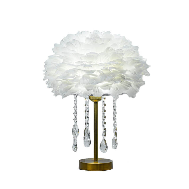 Modern Minimalist Feather Round Crystal Beads 1-Light Table Lamp