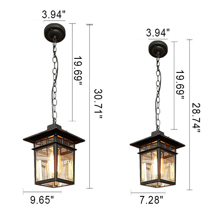 Outdoor European Square Cage Aluminum Glass 1-Light Waterproof Patio Pendant Light