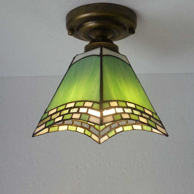 European Vintage Tiffany 1-Light Semi-Flush Mount Light