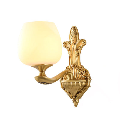 Luxury European Brass Glass Cup Carving Base 1/2 Light Wall Sconce Lamp