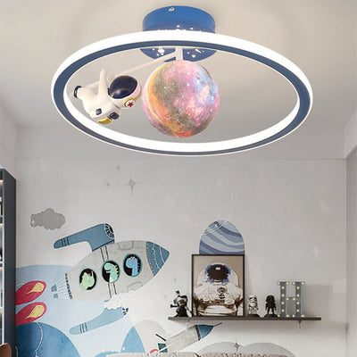 Cartoon Unicorn Planet Astronaut LED Semi-Flush Mount Ceiling Light