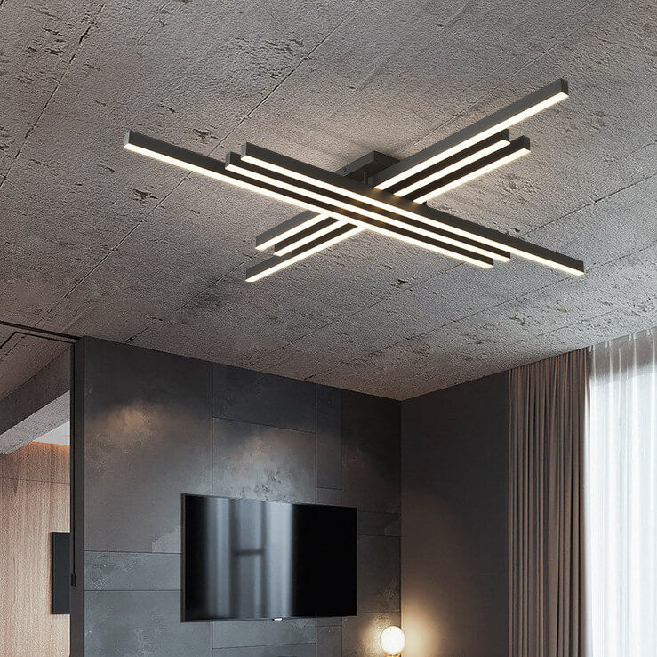 Lumière de plafond LED à montage affleurant en aluminium industriel avec ligne géométrique créative 