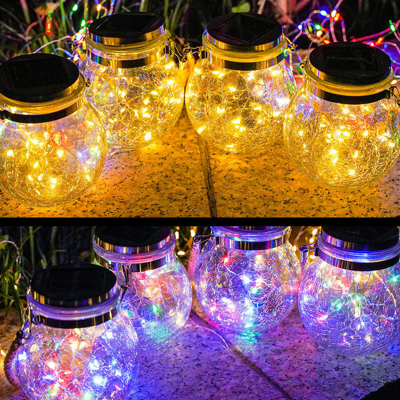 Solar Crackle Round Glass Jar LED Outdoor Garden Dekoratives Licht 