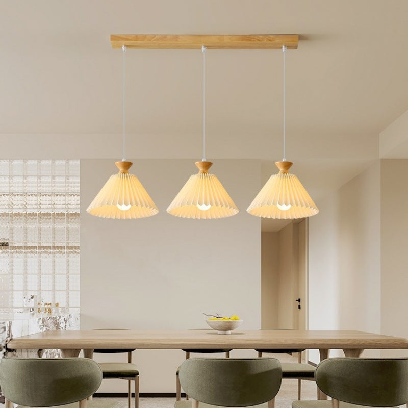 Lustre nordique à cône plissé en bois, 1/3 lumières, luminaire d&