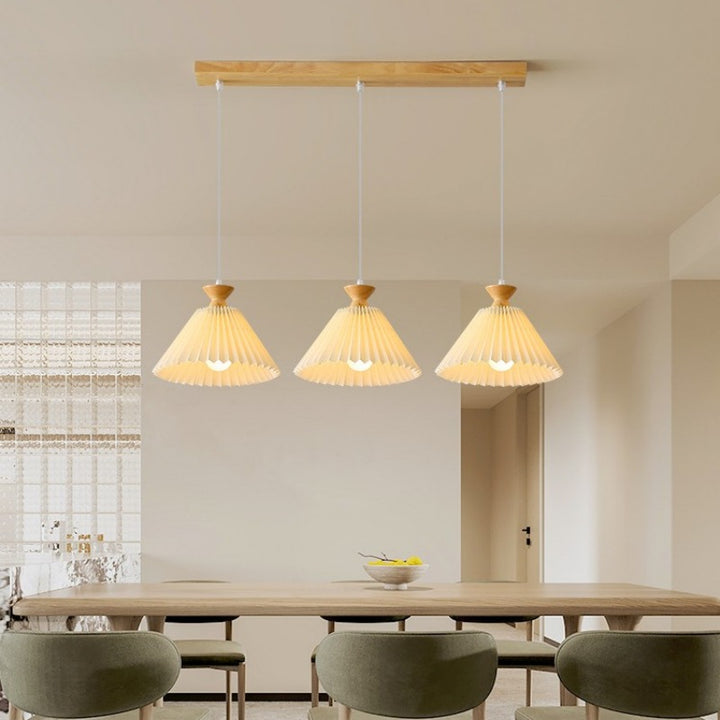 Lustre nordique à cône plissé en bois, 1/3 lumières, luminaire d&
