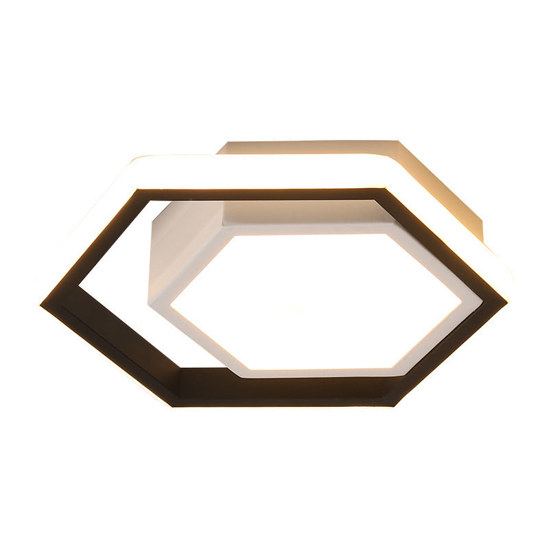 Modern Minimalist Aluminum Acrylic Iron Geometric Hexagonal Ring LED Flush Mount Ceiling Light for Living Room