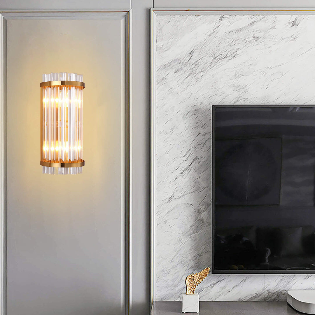 Lámpara de Aplique de Pared de 2 Luces con Columna Plateada de Cristal de Lujo Nórdico 