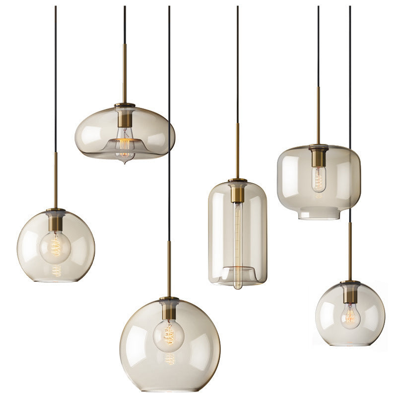 Moderne nordische 1-flammige Pendelleuchte aus Eisen und Glas in runder, geometrischer Jar-Form für Wohnzimmer &amp; Schlafzimmer 