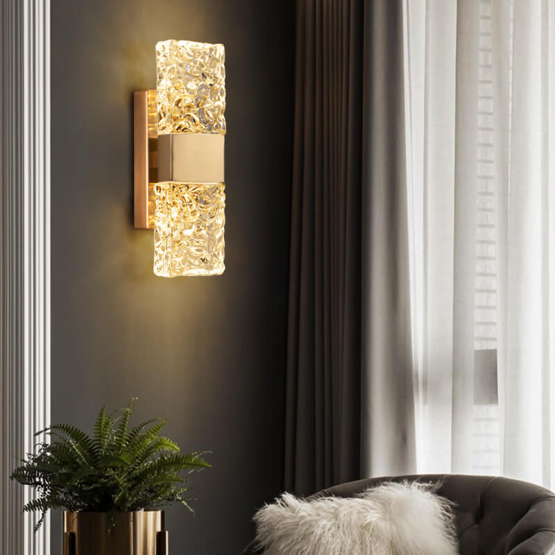 Modern Luxury Square Ripple Crystal Gold LED Wall Sconce Lamp