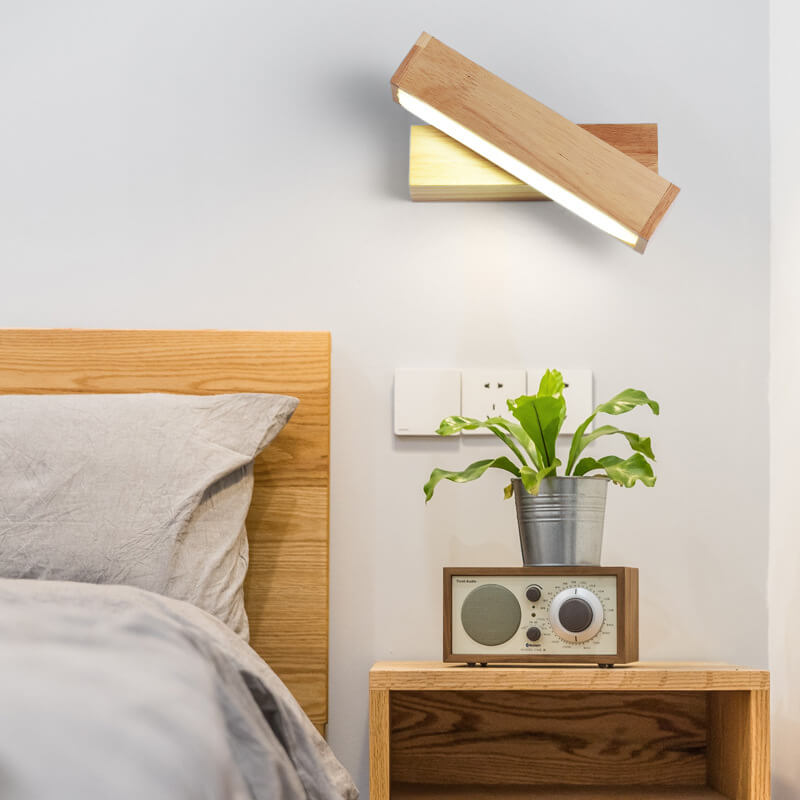 Simple Log Wooden Rectangular Rotatable LED Wall Sconce Lamp