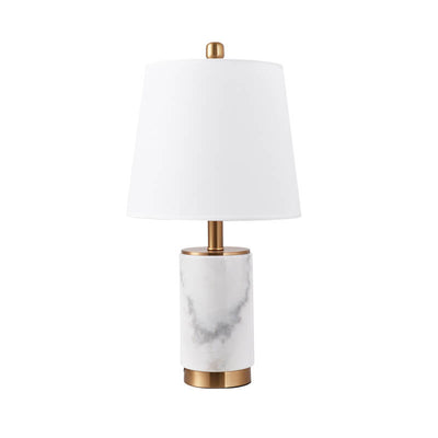 Lampe de table à 1 lumière avec base en colonne de marbre et abat-jour en tissu de luxe nordique 
