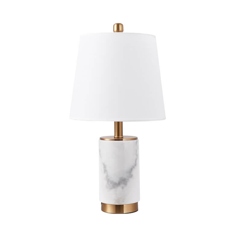 Lampe de table à 1 lumière avec base en colonne de marbre et abat-jour en tissu de luxe nordique 