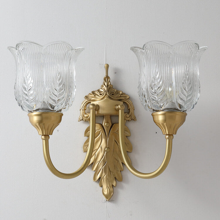 Vintage Flower Cup Brass Glass 1/2 Light Wall Sconce Lamp