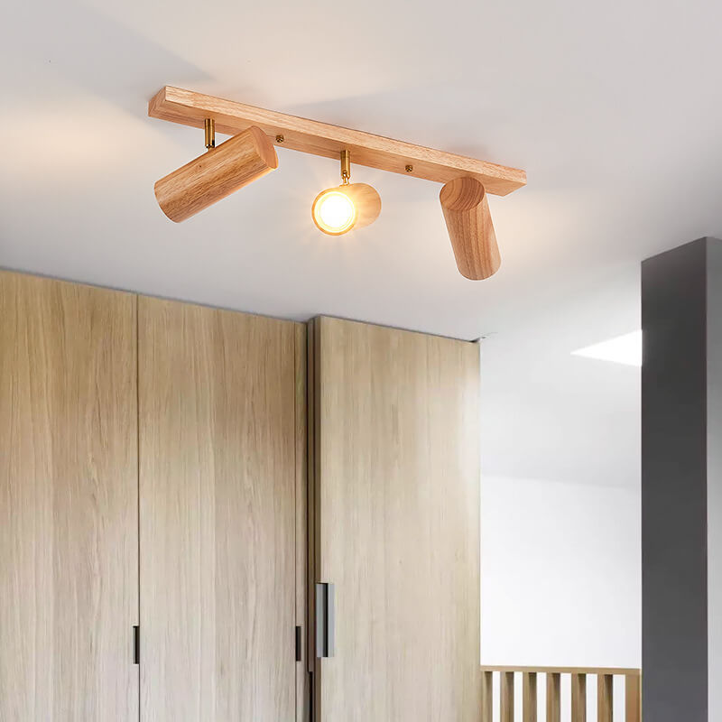 Japanese Minimalist Solid Wood Spotlight Track 1/3/4 Light Flush Mount Ceiling Light