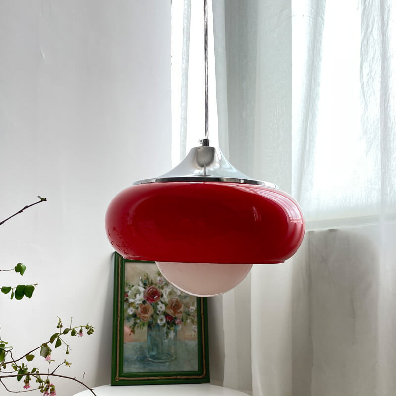 Vintage Red Glass Dome 1-Light Pendant Light
