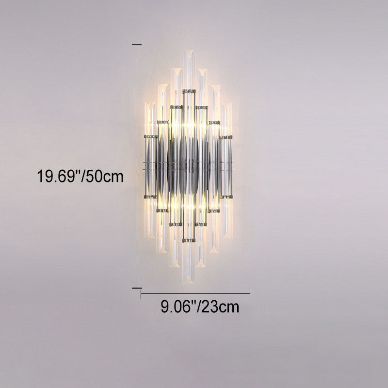 Modern Luxury Crystal Hardware Geometric Column Rechargeable 2-Light Wall Sconce Lamp For Living Room &amp; Bedroom