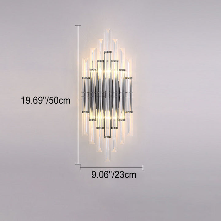 Modern Luxury Crystal Hardware Geometric Column Rechargeable 2-Light Wall Sconce Lamp For Living Room &amp; Bedroom