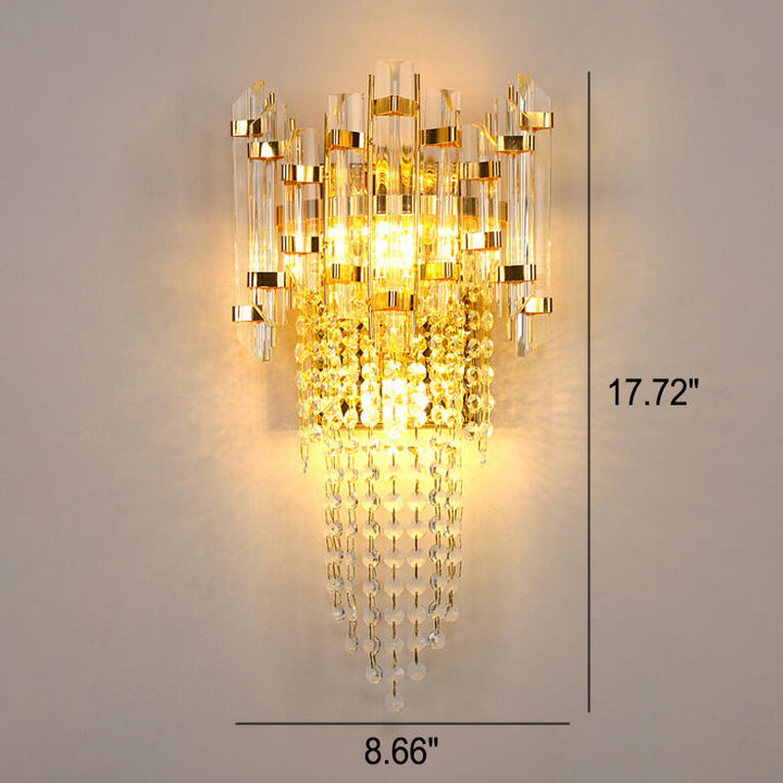 Lámpara de Aplique de Pared de Lujo Moderno con Borlas de Cristal y Oro de 2/3 Luces 