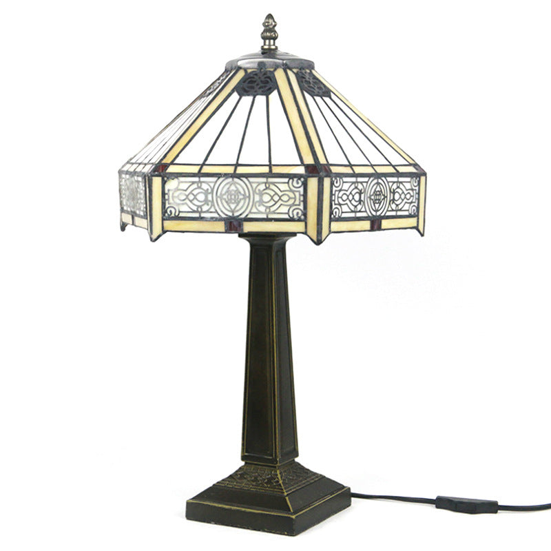 Lampe de Table Vintage Européenne Tiffany en Alliage et Verre à 1 Lumière 